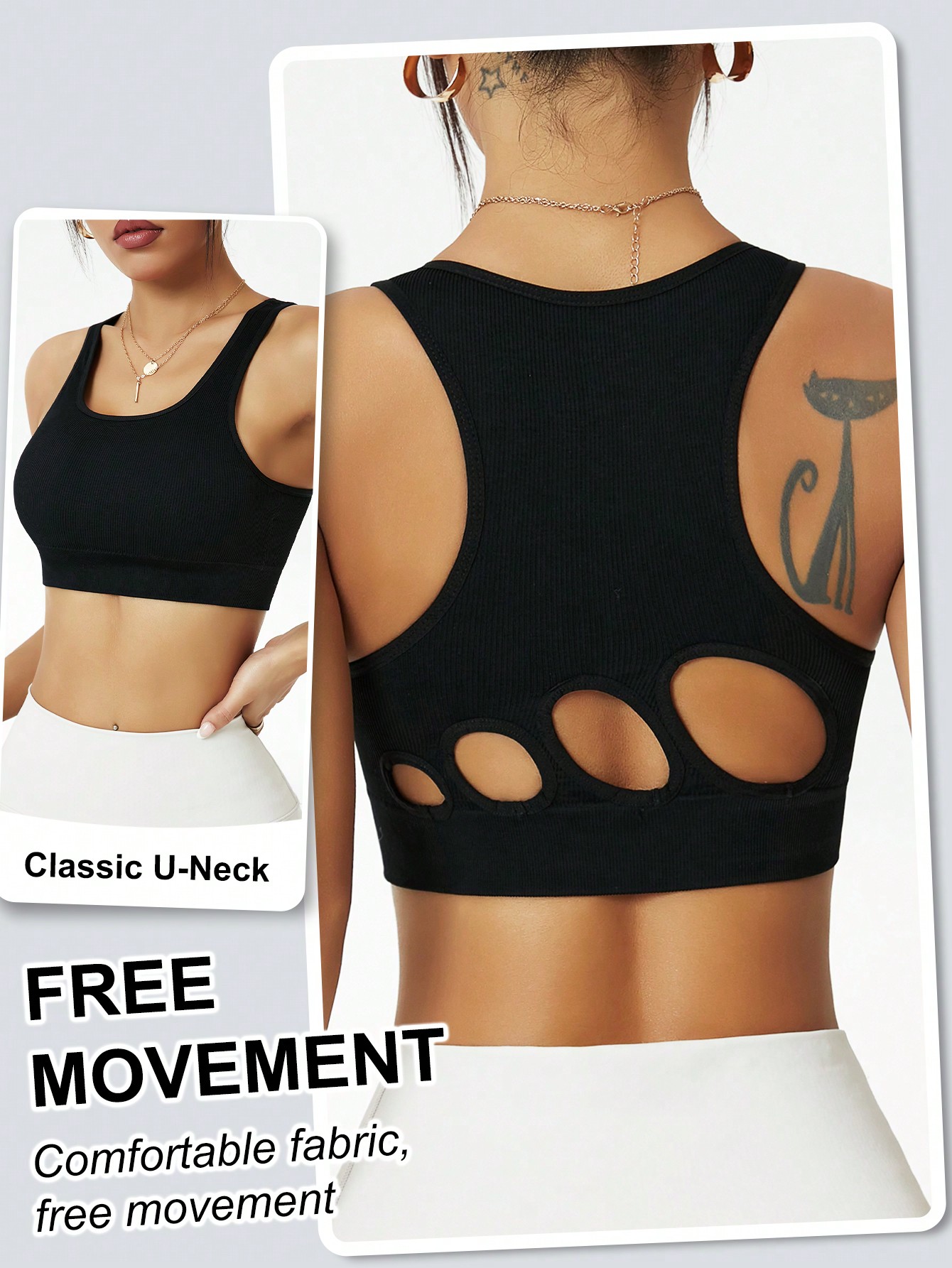 Seamless Ribbed Workout Tank Top - Damski bezszwowy sportowy biustonosz z prążkowanej