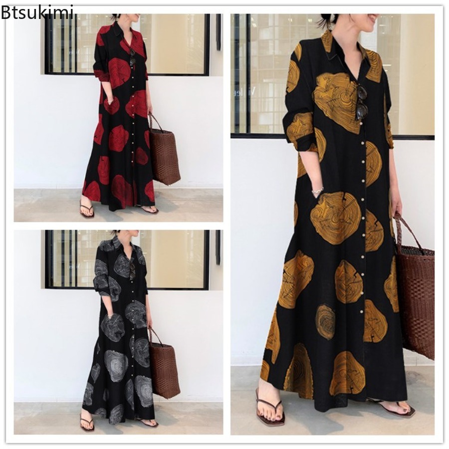 Casual Loose Linen Shirt Dress - Sukienka damska 2026, luźna, codzienna, maxi,