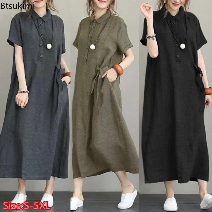 Casual Loose Linen Shirt Dress - Sukienka letnia 2026 Prosta Sukienka Vintage
