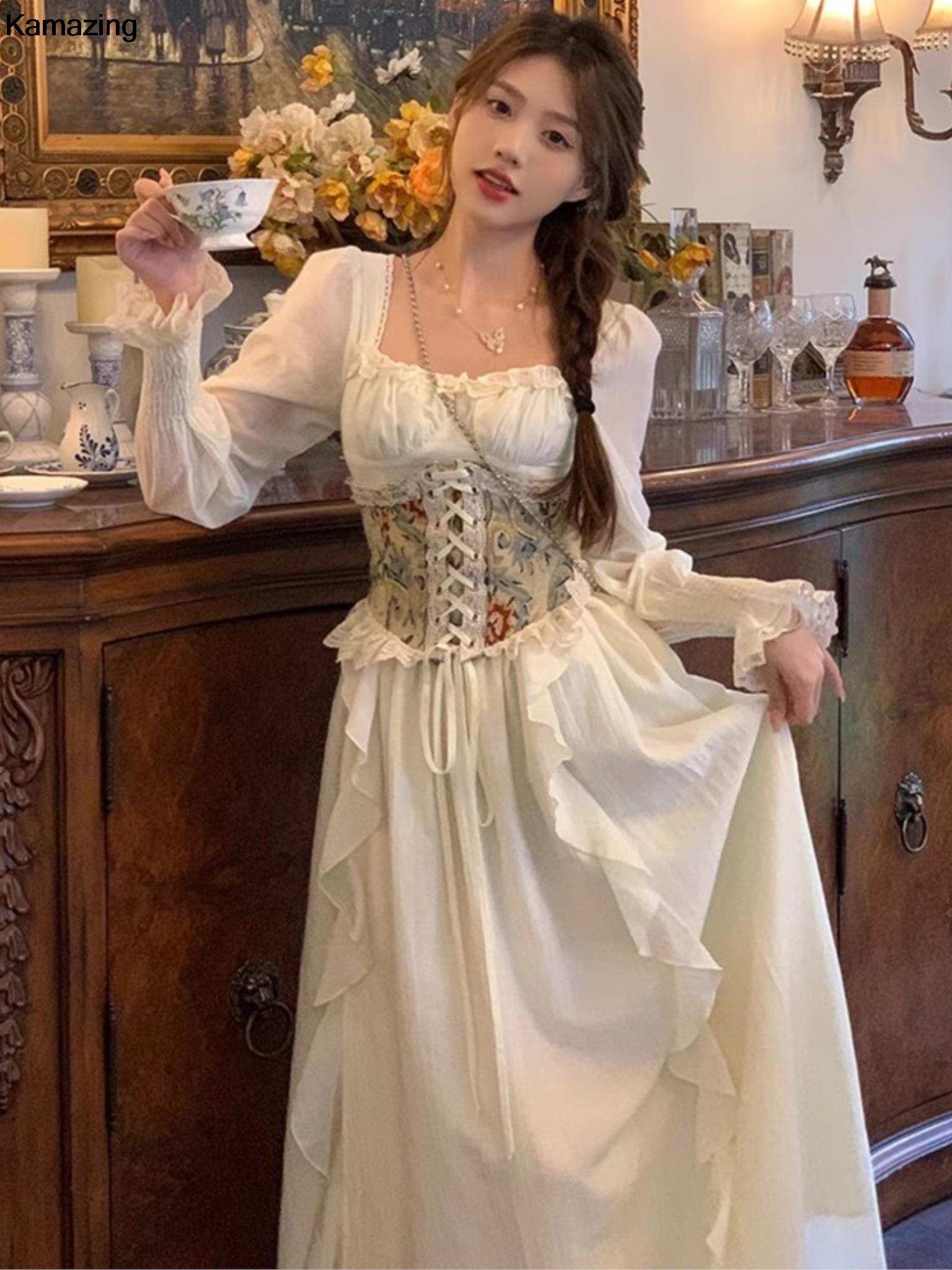 French Vintage Floral Midi Dress - Vintage French Corset Midi Dress Women