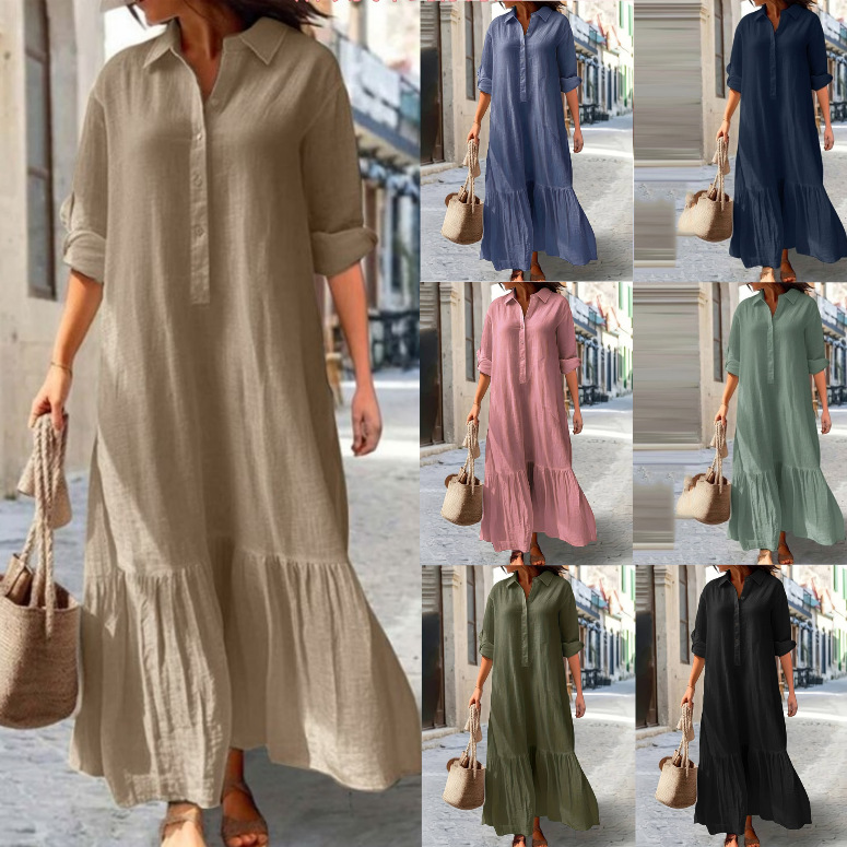 Casual Loose Linen Shirt Dress - Sukienka koszulowa damska lniana 2025 -