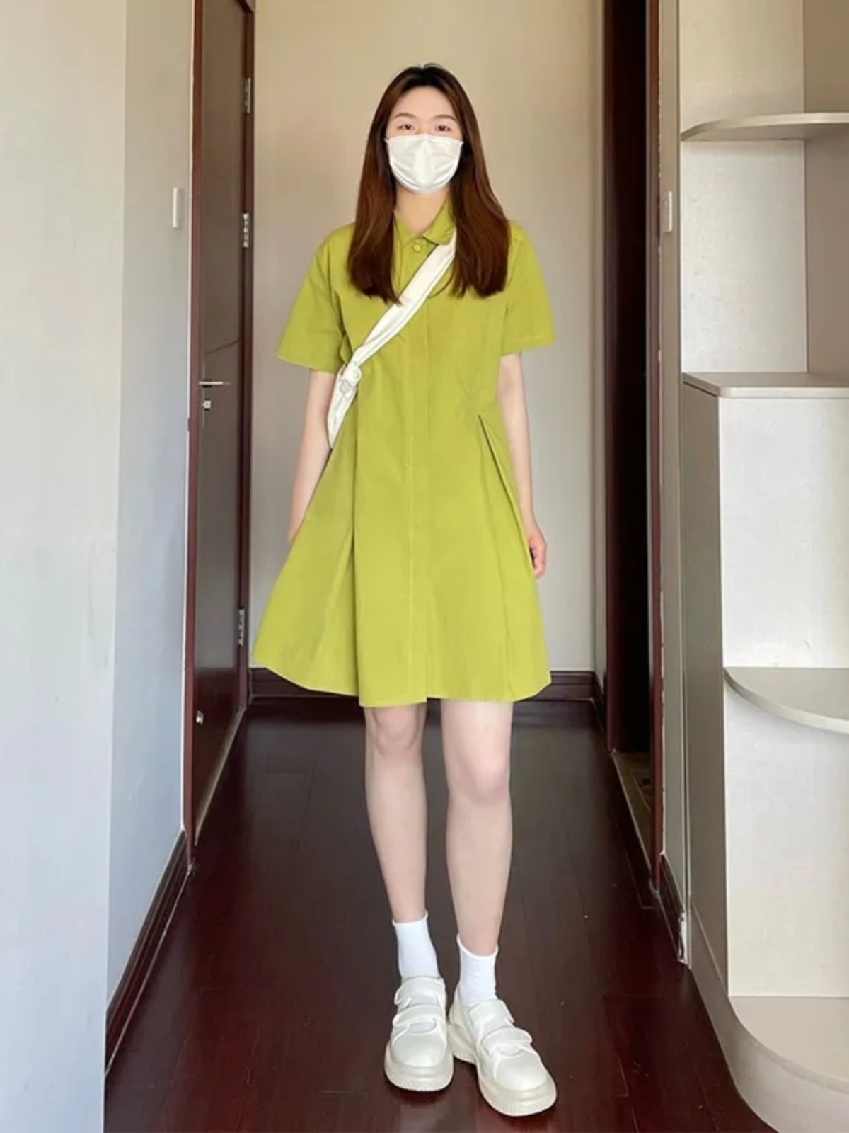 Korean Style A Line Shirt Dress - Sukienka z kołnierzykiem plus size, damska,