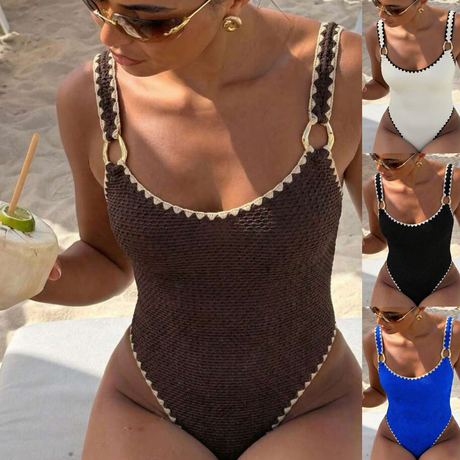 Swimwear - Damski strój kąpielowy bez rękawów, jednolity