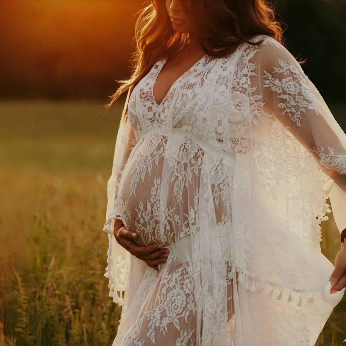 Boho Summer Beach Maxi Dress - Sukienki ciążowe maxi z koronką w