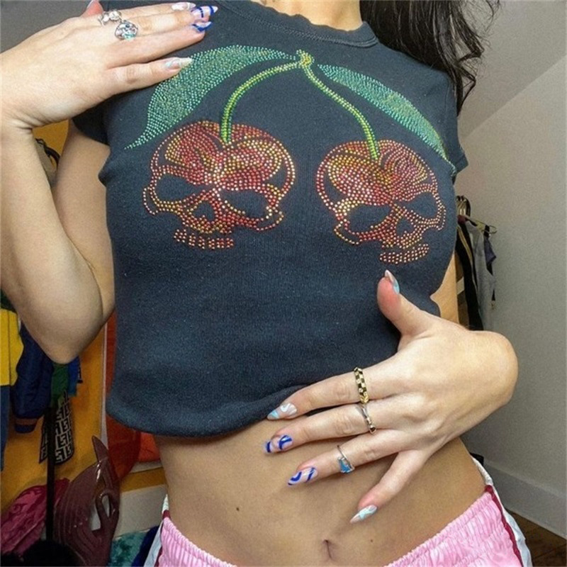 Y2K Graphic Baby Tee Crop - Estetyczny Punk Slim Emo Girls Baby