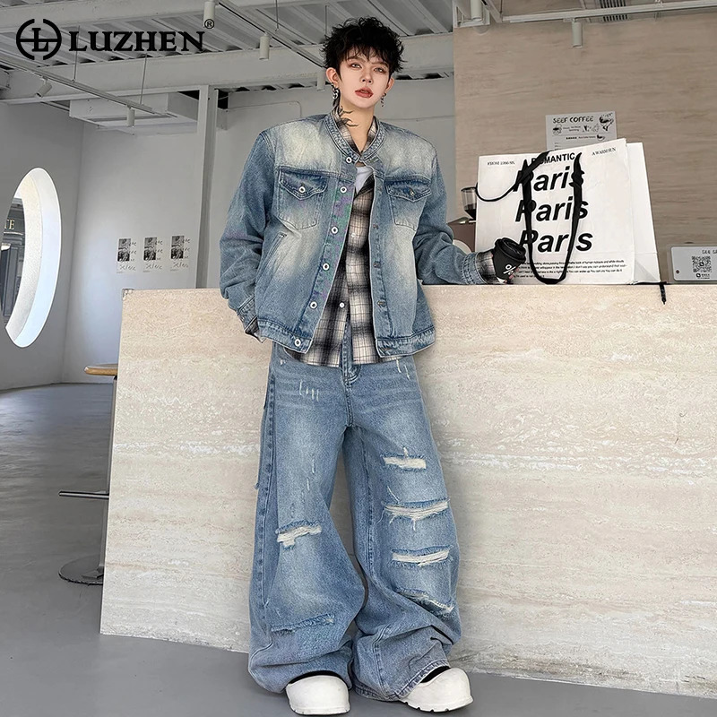 Jeans - LUZHEN 2026 Jesienny Vintage Zestaw Dwuczęściowy