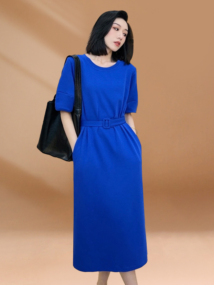 Korean Style A Line Shirt Dress - Sukienka damska w kolorze niebieskim Klein,