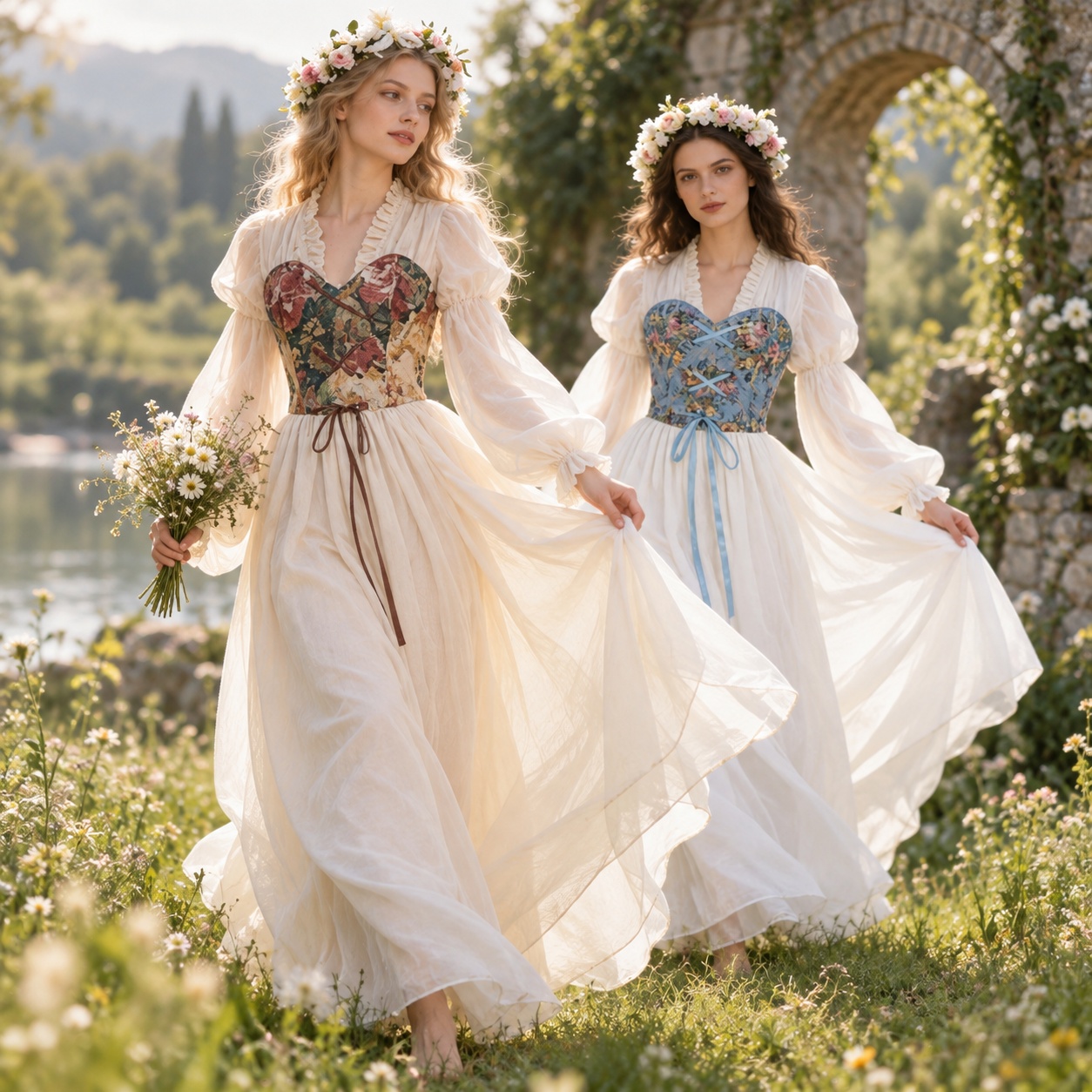 Dresses - Sukienka w stylu renesansowym z gorsetem,