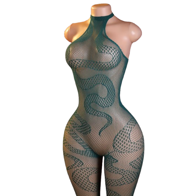 Lingerie - Jednoczęściowy damski seksowny kombinezon w wężowy
