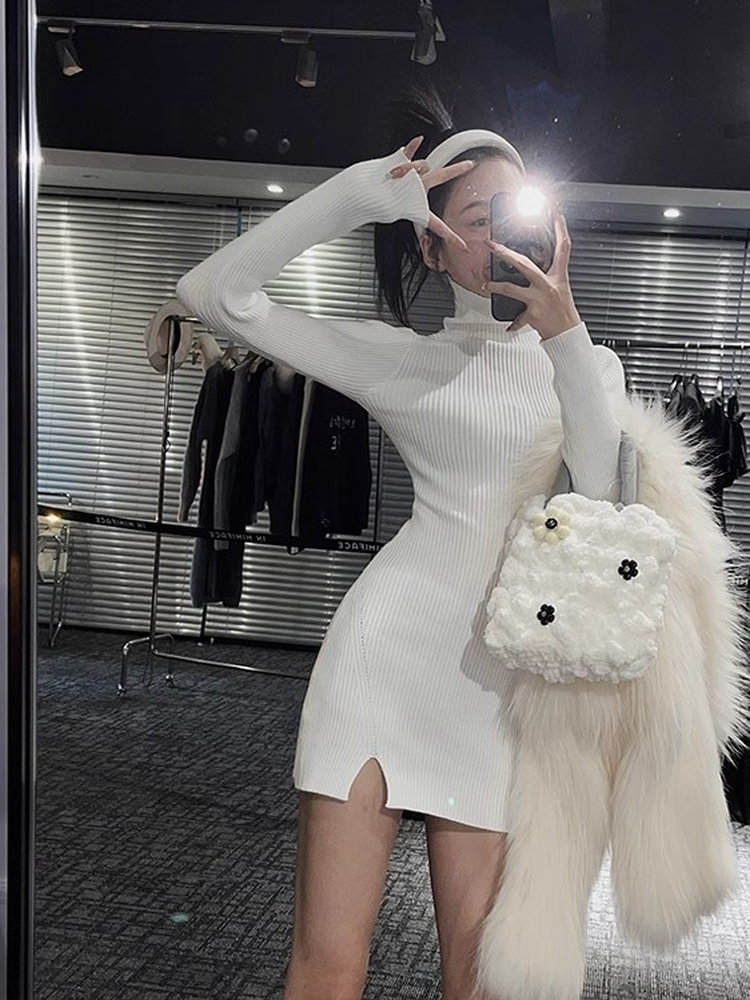 Damska dopasowana mini sukienk – Bodycon Long Sleeve Ribbed Dress recenzja i cena