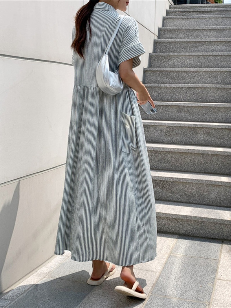 Sukienka koszulowa w stylu ret – Casual Loose Linen Shirt Dress recenzja i cena