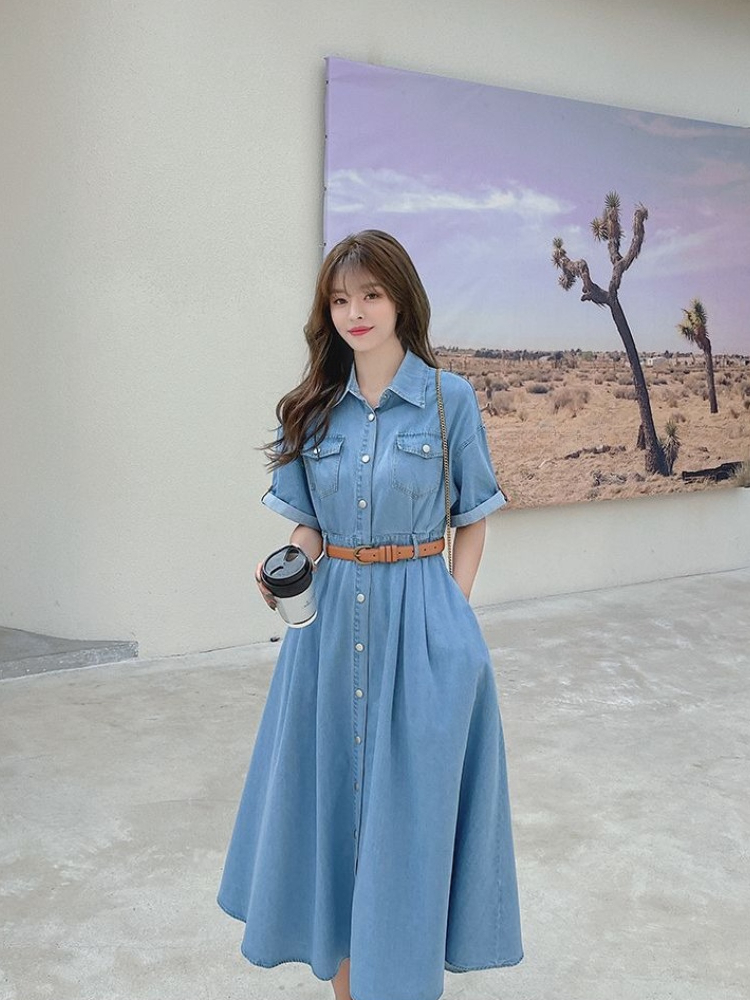 Damska sukienka dżinsowa 2026  – Korean Style A Line Shirt Dress recenzja i cena