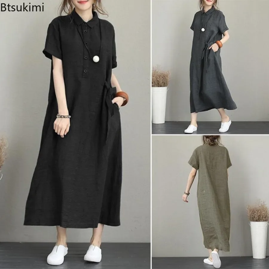 Sukienka letnia 2026 Prosta Su – Casual Loose Linen Shirt Dress recenzja i cena