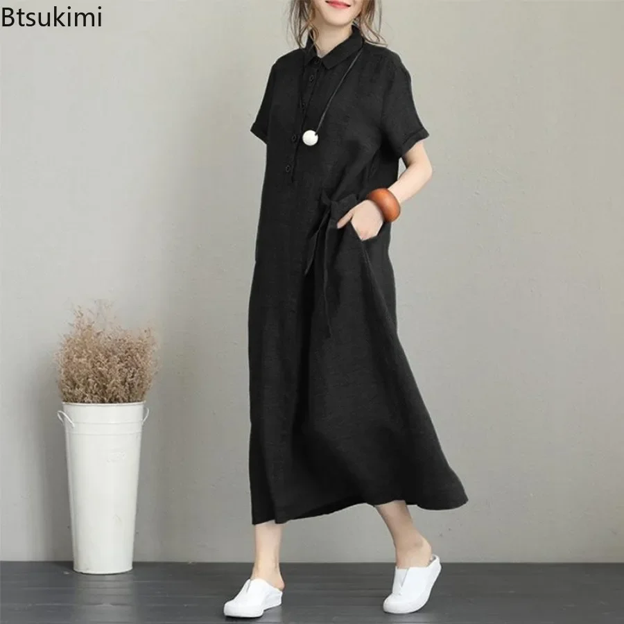 Sukienka letnia 2026 Prosta Su – Casual Loose Linen Shirt Dress recenzja i cena