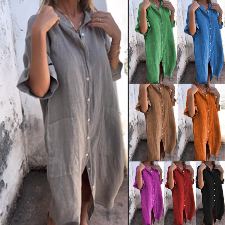 Sukienka koszulowa damska w st – Casual Loose Linen Shirt Dress recenzja i cena