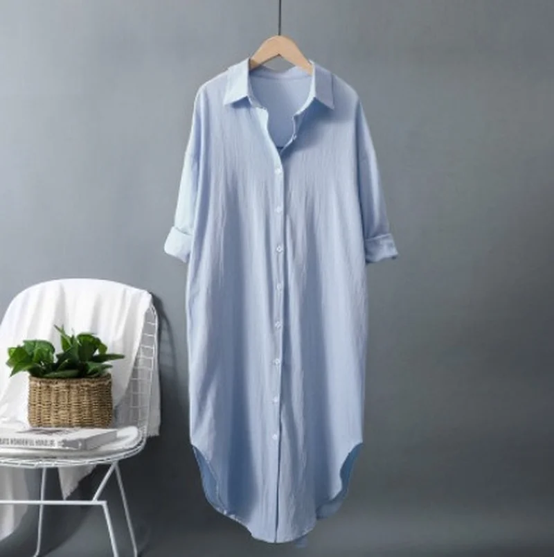 Nowe bawełniane i lniane damsk – Casual Loose Linen Shirt Dress recenzja i cena
