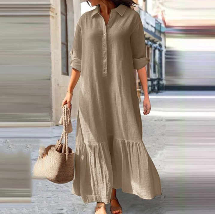 Sukienka koszulowa damska lnia – Casual Loose Linen Shirt Dress recenzja i cena
