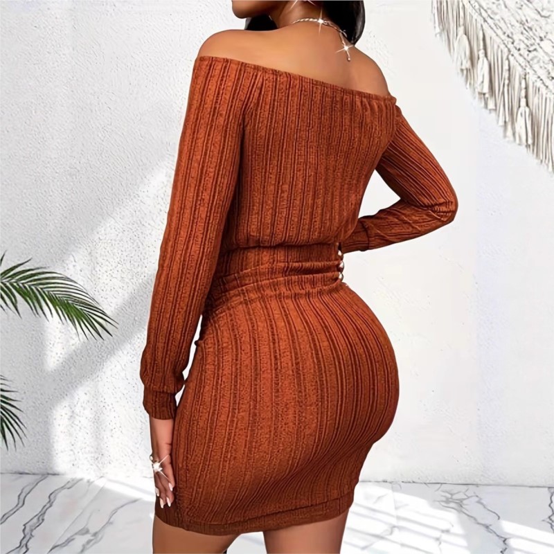 Damska Sukienka Modna Wiosna J – Bodycon Long Sleeve Ribbed Dress recenzja i cena