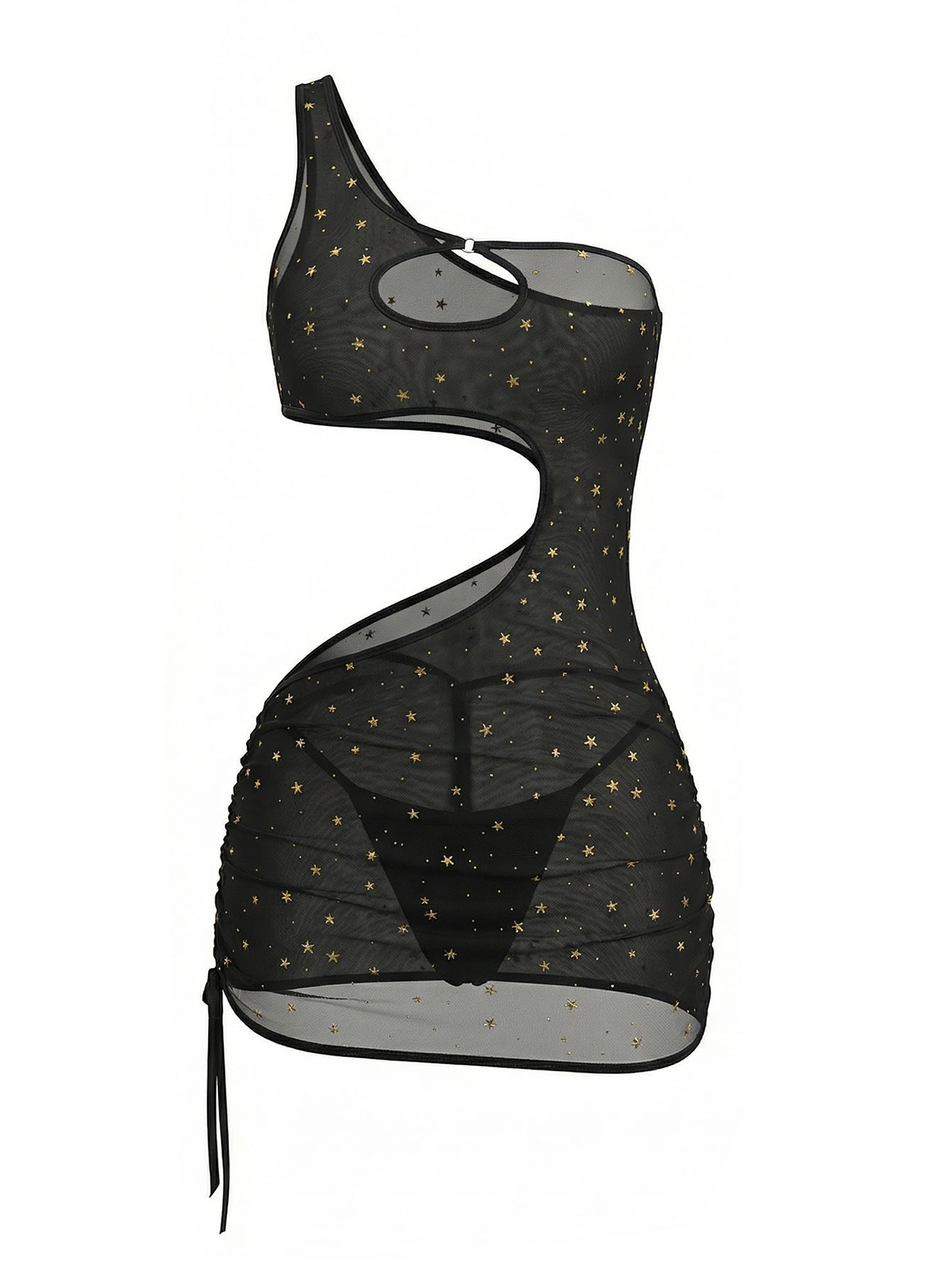 Czarna sukienka mini na jedno  – Sexy Mesh Sheer Bodycon Dress recenzja i cena