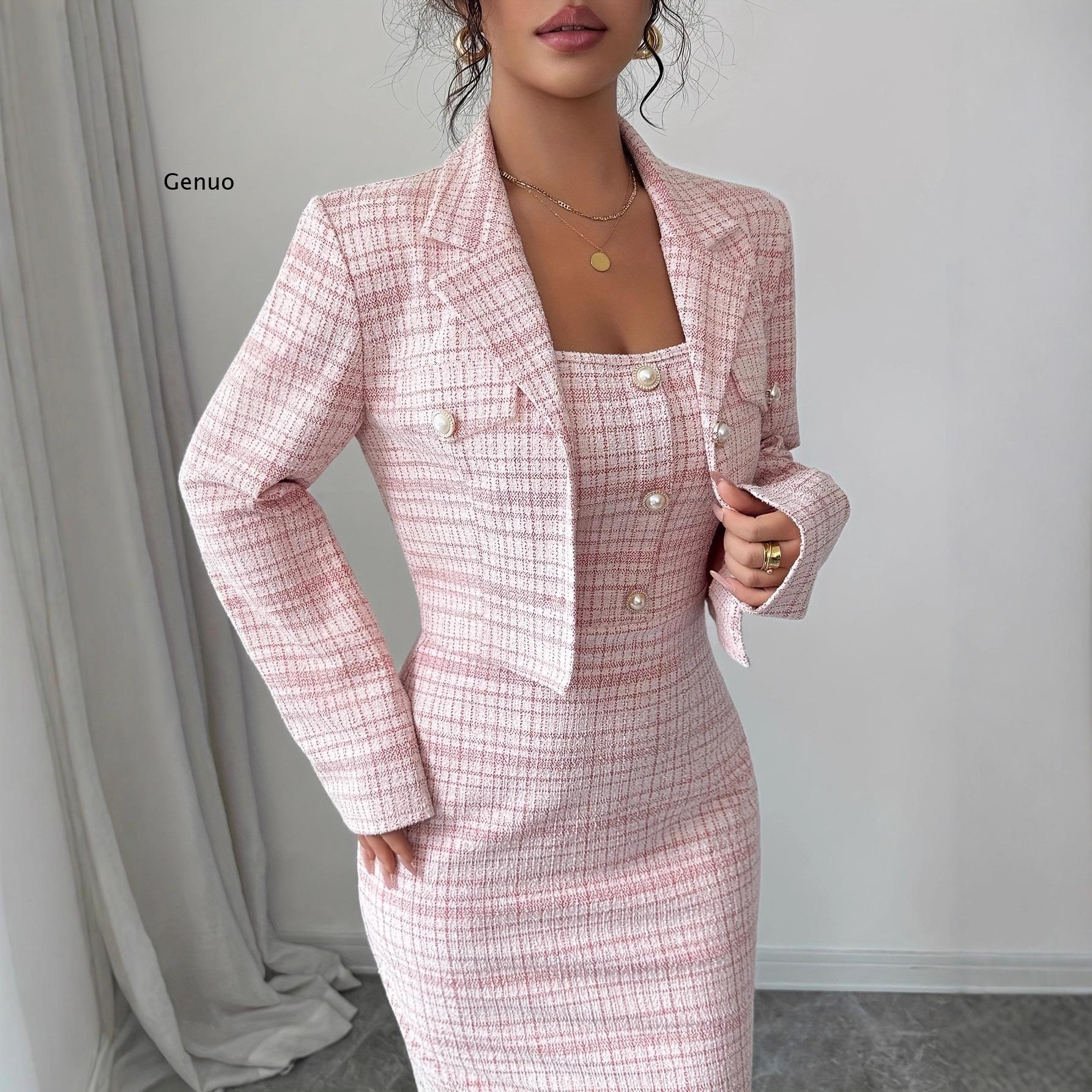 Elegancki tweedowy komplet dam – Tweed Two Piece Blazer Dress recenzja i cena
