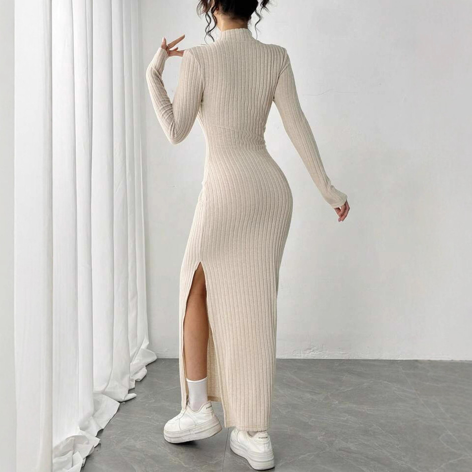 Modna dzianinowa sukienka z go – Bodycon Long Sleeve Ribbed Dress recenzja i cena