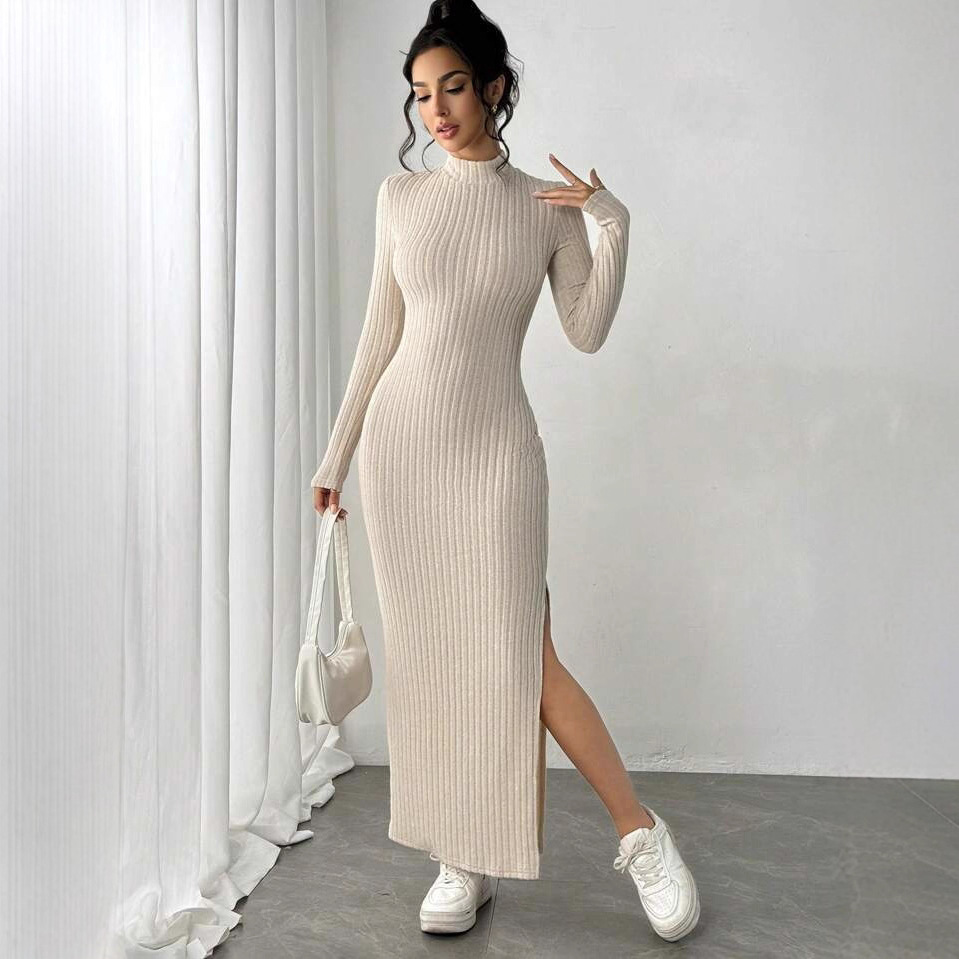 Modna dzianinowa sukienka z go – Bodycon Long Sleeve Ribbed Dress recenzja i cena