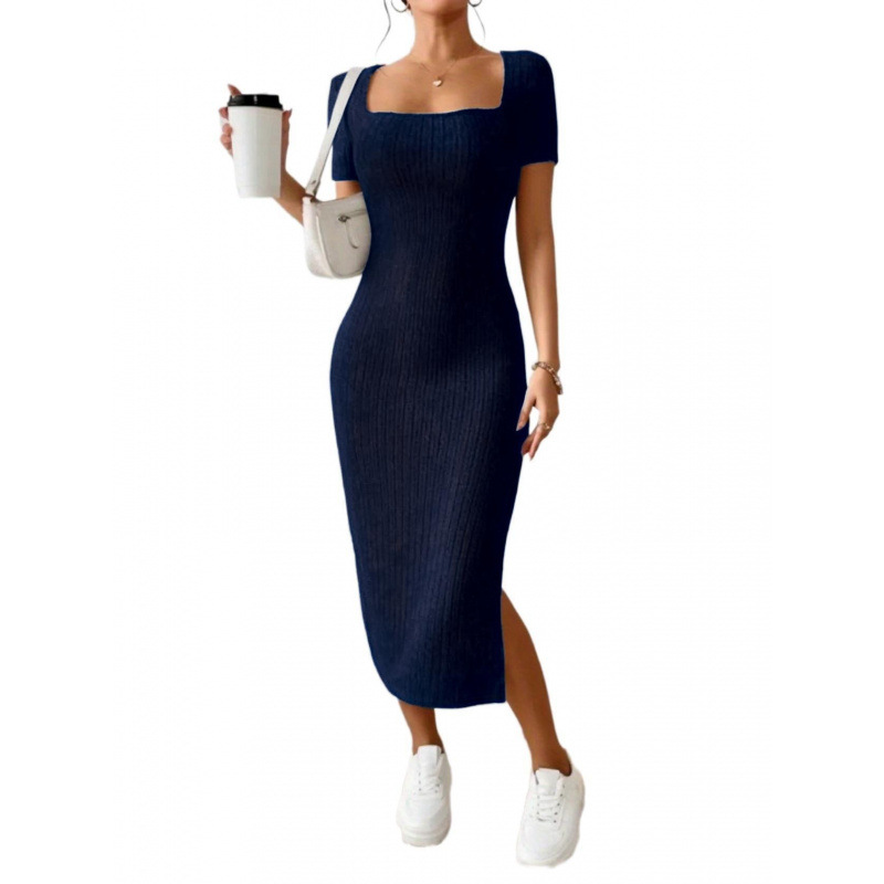 Sukienka midi damska w stylu v – Bodycon Long Sleeve Ribbed Dress recenzja i cena