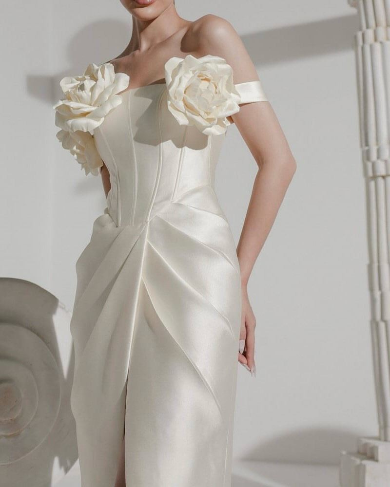 Suknie wieczorowe z odkrytymi  – Elegant Satin Evening Gown Split recenzja i cena