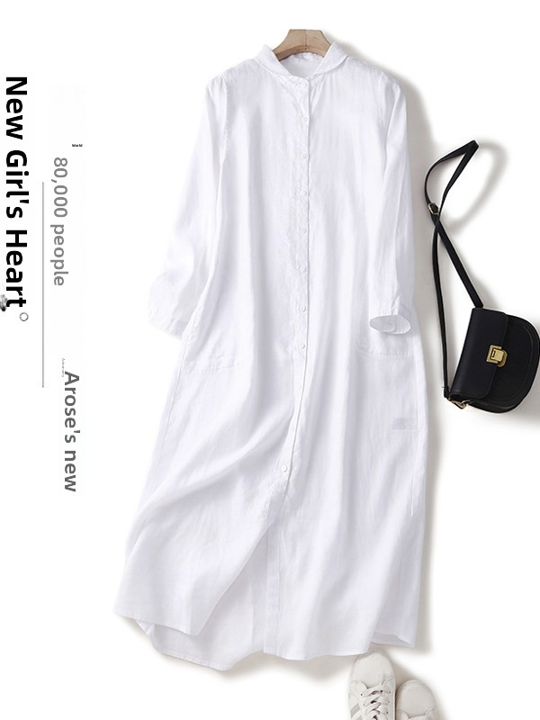 Luźna sukienka koszulowa z baw – Casual Loose Linen Shirt Dress recenzja i cena
