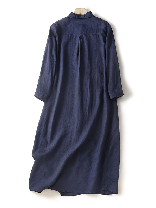 Luźna sukienka koszulowa z baw – Casual Loose Linen Shirt Dress recenzja i cena