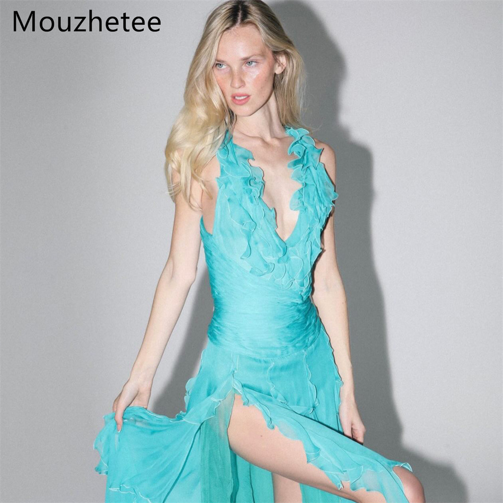 Mouzhetee Proste Sukienki Wiec – Elegant Satin Evening Gown Split recenzja i cena
