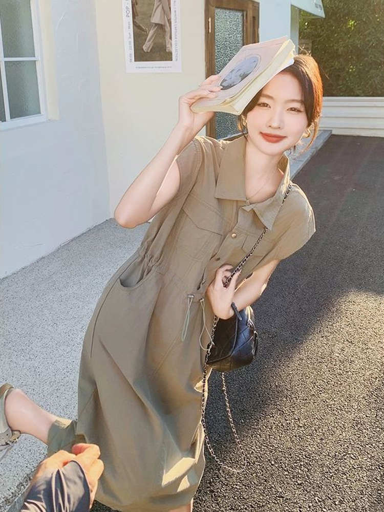 Wyszczuplająca sukienka koszul – Korean Style A Line Shirt Dress recenzja i cena