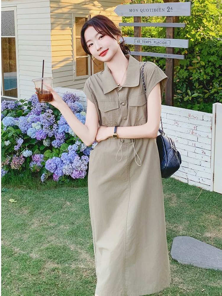 Wyszczuplająca sukienka koszul – Korean Style A Line Shirt Dress recenzja i cena