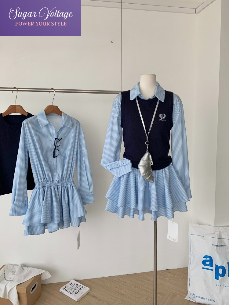Komplet dwuczęściowy w stylu k – Korean Style A Line Shirt Dress recenzja i cena