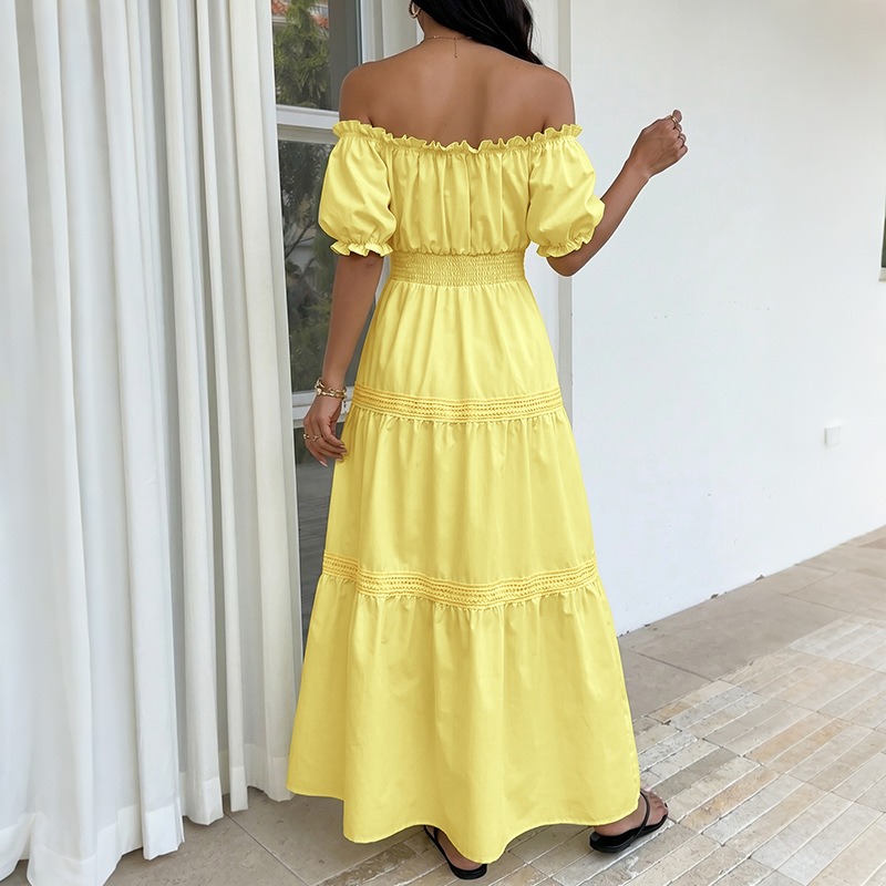 Letnia, bohemiczna, żółta suki – Off Shoulder Puff Sleeve Sundress recenzja i cena