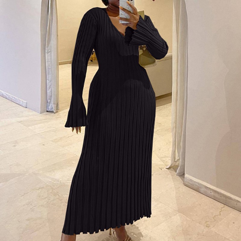 Damska jesienno-zimowa sukienk – Bodycon Long Sleeve Ribbed Dress recenzja i cena