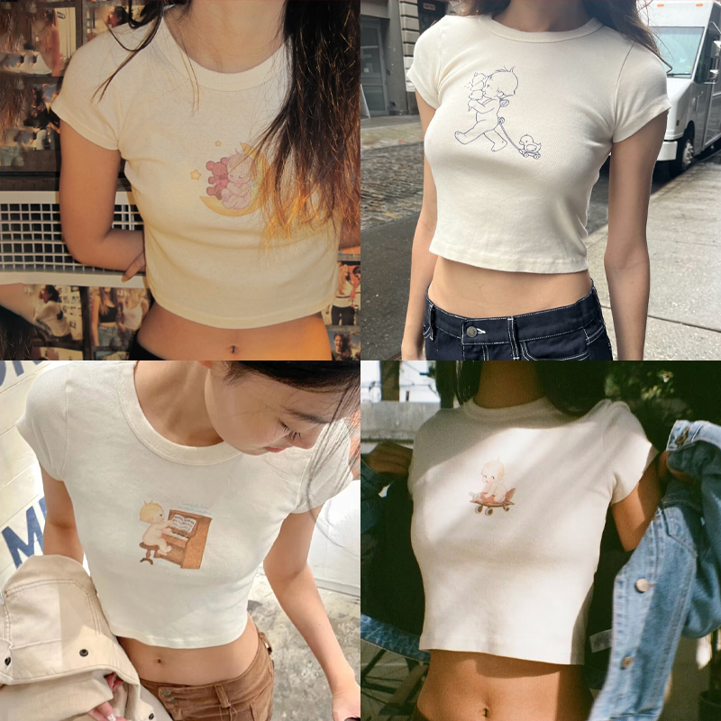 Anioł dziecko grafika wąskie k – Y2K Graphic Baby Tee Crop recenzja i cena