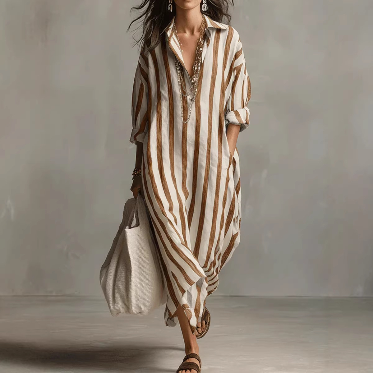 Letnia elegancka lniana sukien – Casual Loose Linen Shirt Dress recenzja i cena